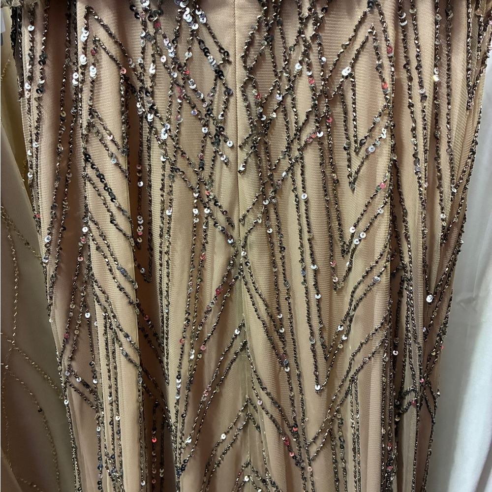 Adrianna Papell NWT SZ 4 Champagne Beaded Evening Gown Art Deco GALA MOB Formal - Picture 8 of 10